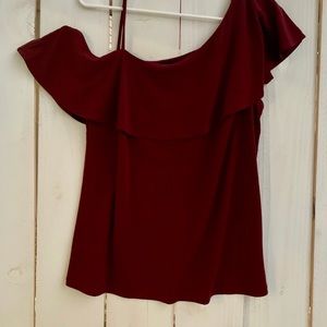 One shoulder scoop burgundy blouse